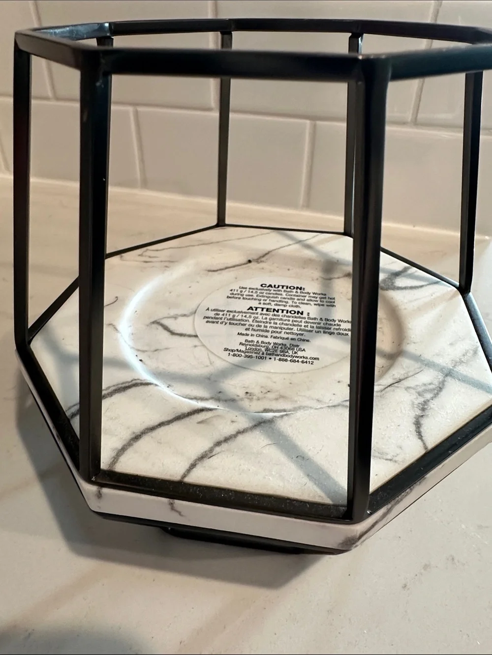 Bath & Body Works Marble Hexagonal Candle Holder in White and Black